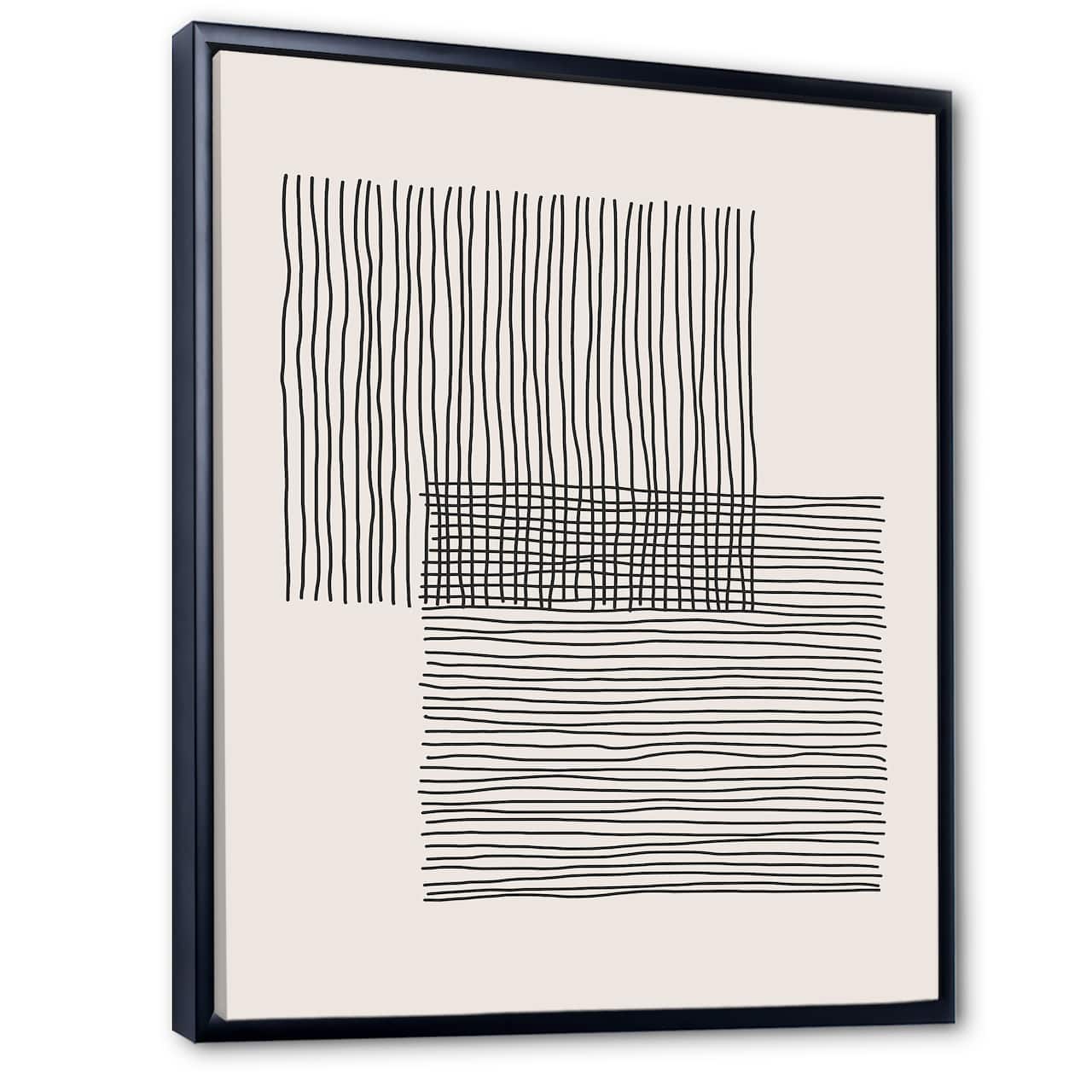 Designart - Minimal Geometric Lines And Squares II - Modern Canvas Wall Art Print in Black Frame